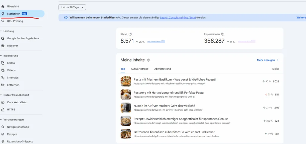 Grafik: News: Google Search Console führt “Statistiken” ein: Was das für deine Website bedeutet